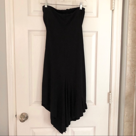 Strapless black midi dress sexy asymmetrical gown - Picture 3 of 5